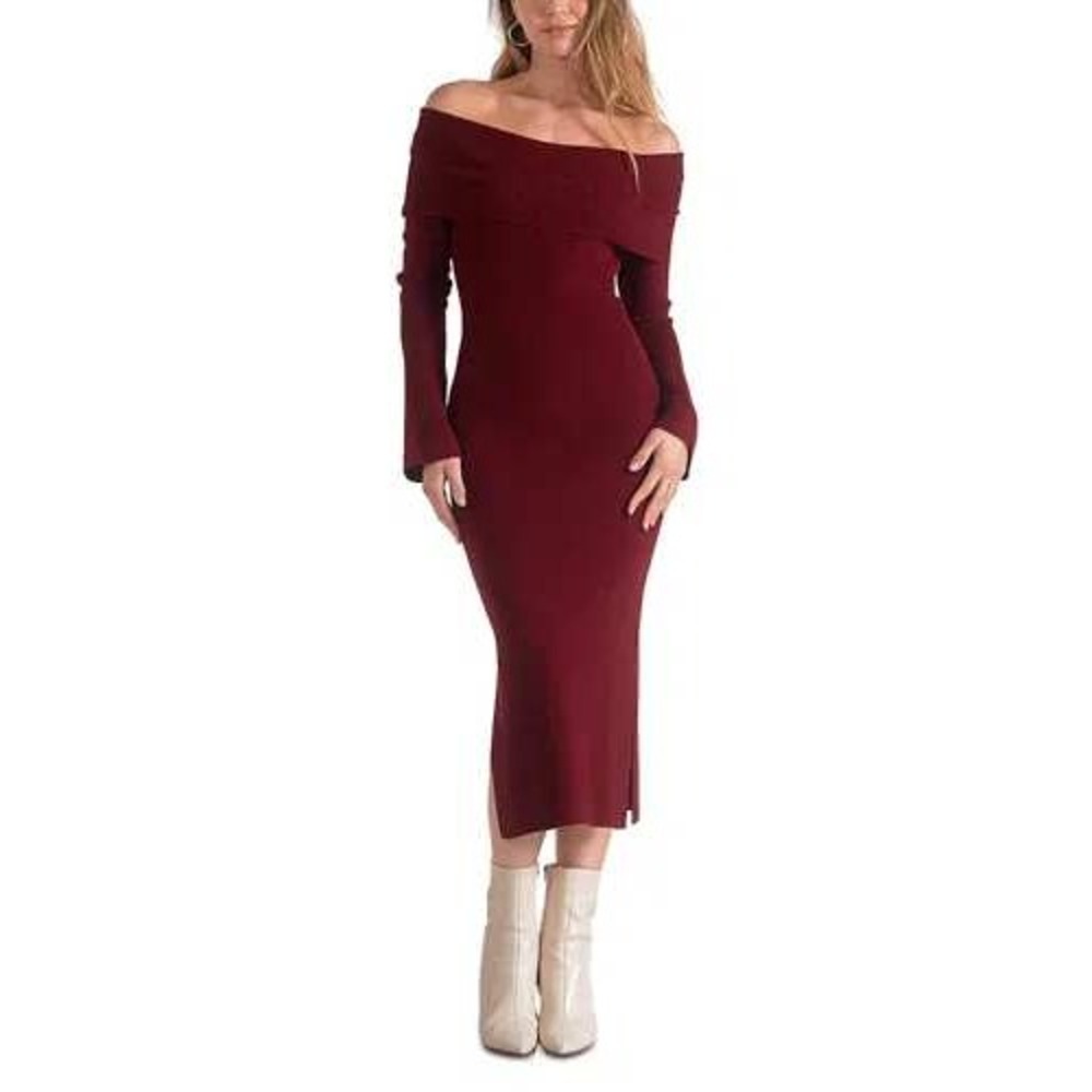 Elan Sweater Midi‎ Dress Womens S Red Off Shoulder Wool Boho Contemporary NWT